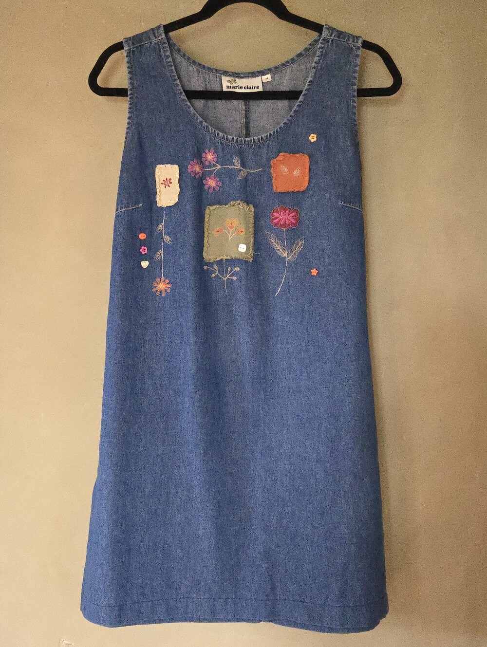 Marie Claire | Embroidered Denim Shift Dress, Size M - Picture 2 of 8